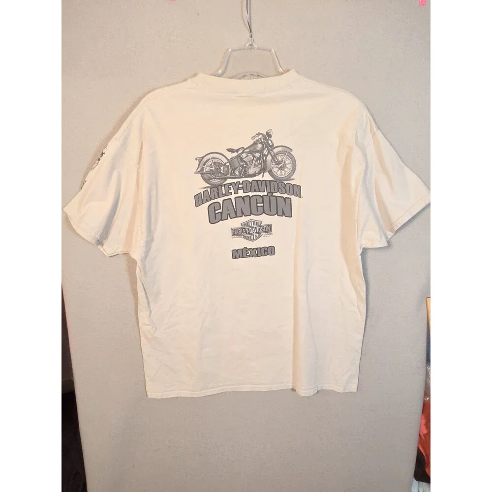 Vtg Harley Davidson T-shirt Mens XL Light Gray Eagle Logo Harley Cancun Mexico
